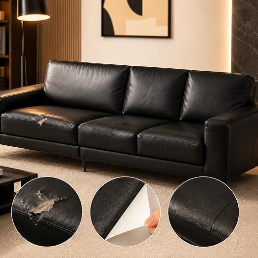 Self Adhesive Leather Repair Patch 17x79 Inch for Furniture Strong Adhesive | YAWQIRV Self Adhesive Vinyl Repair Patch for Peel and Stick Leather Repair, High Tack Adhesive for Sofas and Car Seats, Black