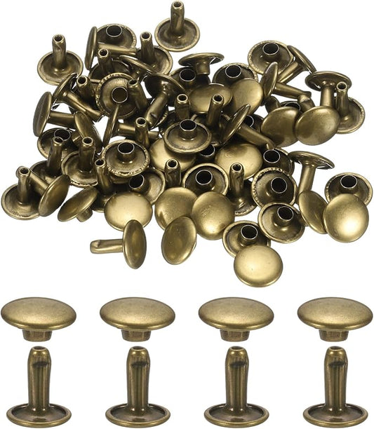 uxcell 120Set Leather Rivets, 10mm Double Cap Rivet Tubular Metal Studs Repairs Decoration Craft Accessories for Repair Decorate Leather Craft Belt Bag Shoes Purse Belts, Bronze