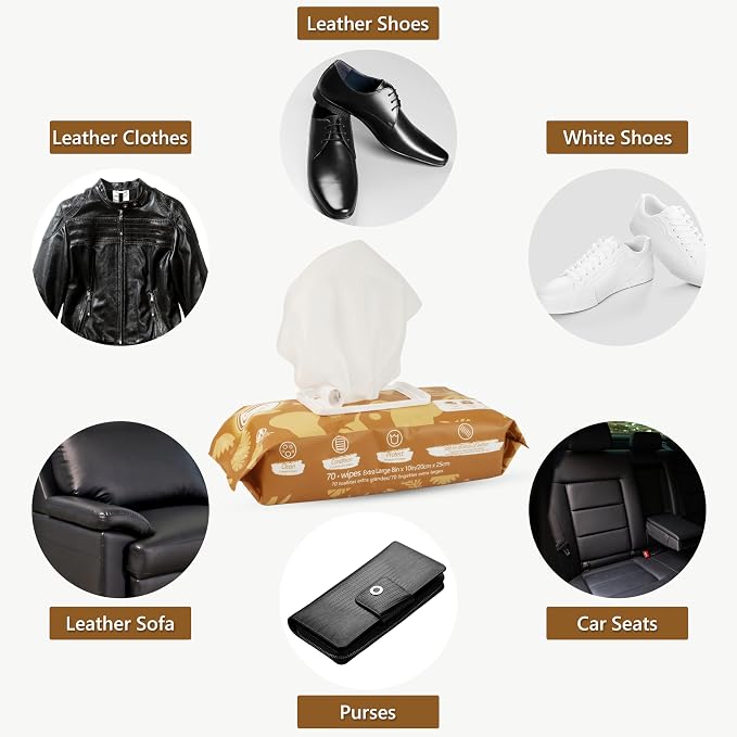 Air Jungles 3in1 Leather Cleaner Wipes 70 Count (3 Pack), XL 8x10 Inch | Clean, Condition, Protect Wipes For Vinyl & Leather Apparel, Furniture, Auto Car Interior, Shoes, Boots, Bags