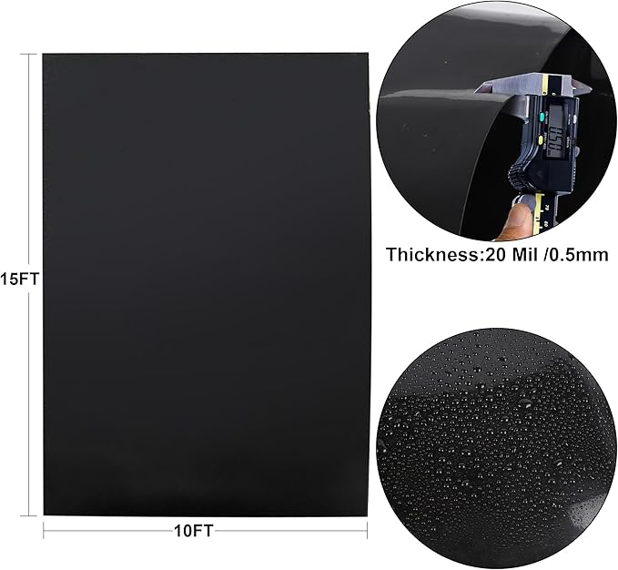 Adroiteet 10 x 15 FT Pond Liner, 20 Mil Fish Pond HDPE Liner, Pond Liners for Outdoor Ponds, Koi Ponds, Garden Fountain, Waterfall