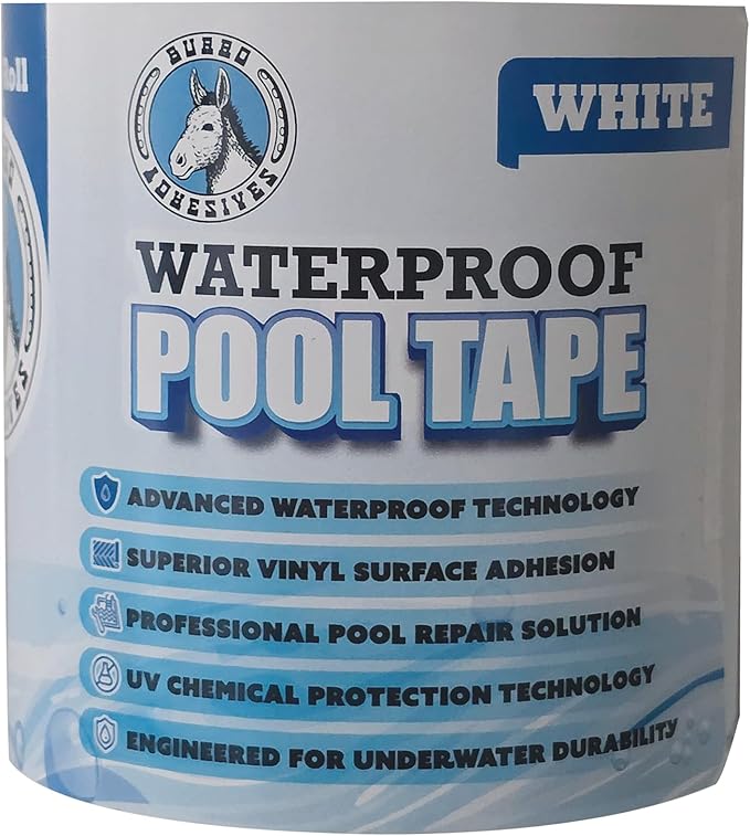 Burro Adhesives Waterproof White Pool Tape 4" x 10' - Heavy Duty PVC Vinyl Pool Repair for Underwater & Dry Applications, Commercial & Residential Pools, Instantly Seals Leaks