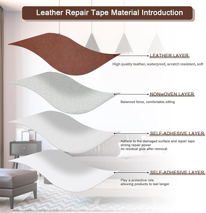 JDLUGH Sofa Leather Repair Patch Tape, Large Self Adhesive Couch, Car Seat, Office Chair, Leather Furniture, Vinyl Repair Patch Kit for Furniture (15x60 Inch, Brown)