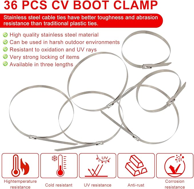 Auto/ATV CV Joint Banding Boot Axle Clamp Pliers with 36PCS Stainless Steel 4" 8" 14" CV Joint Boot Band Clamps for Most Cars