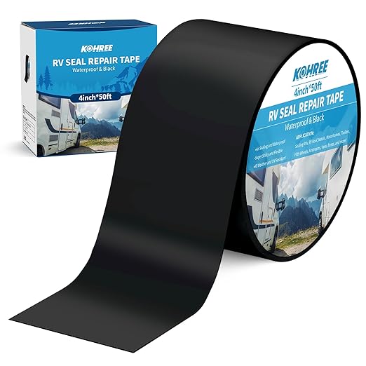 Kohree Butyl Sealant Tape, 4 Inch x 50 Foot RV Roof Tape Black, RV Sealant Waterproof Tape UV & Weatherproof Butyl Roofing Tape for RV Repair, Window, Boat Sealing, Truck Stop Camper Roof Leaks