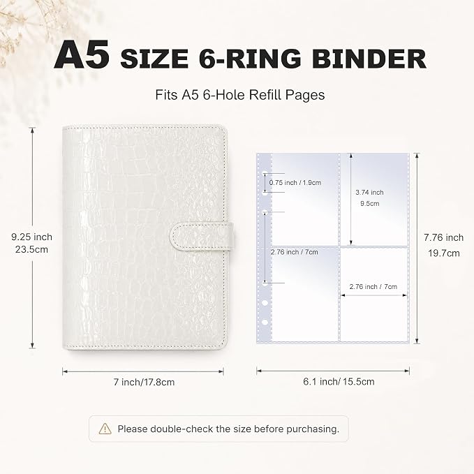 Convend A5 Kpop Photocard Binder,6 Ring Refillable Binder Album with 240 Card Slots,PU Leather Cover,Magnetic Closure for K-pop Photocards,Trading Cards,Game Cards,White Croc Textured