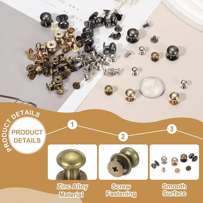 PATIKIL 8 mm Leather Rivets, 20 Sets Ball Head Stud Screw Back Round Head Button Chicago Screw Nipple Stud Rivet for Leather DIY Craft Handbag Belt Repairs, Bronze
