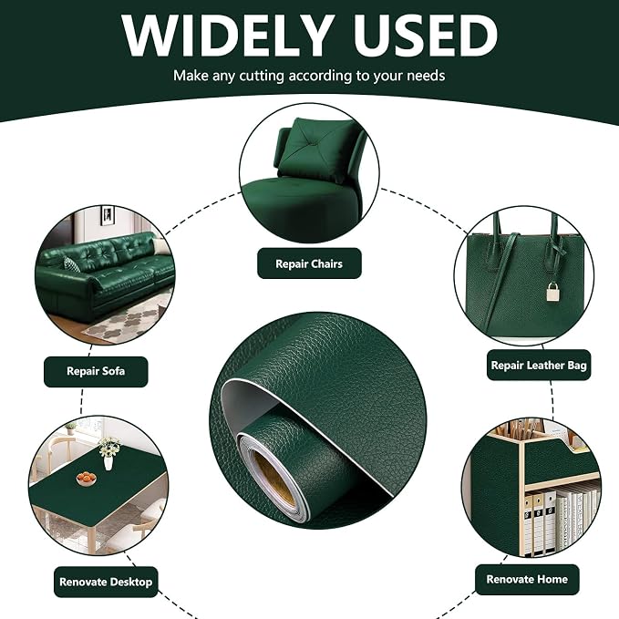 Leather Repair Patch 15.7x40 inch Large Self-Adhesive Leather Repair Tape Vinyl Leather Repair Kit for Sofa Car Seats Chairs Shoes Bags Damaged Leather Furniture (Green)