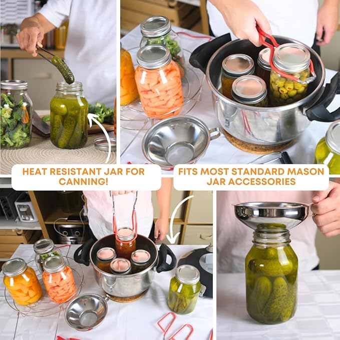 FastRack Regular Mouth Glass Mason Jars with Metal Airtight Lids | 16 oz - Pack of 2 | Large Glass Jars for Food Storage with Lids | Ideal for Canning, Fermentation, Pickling, Kombucha Brewing
