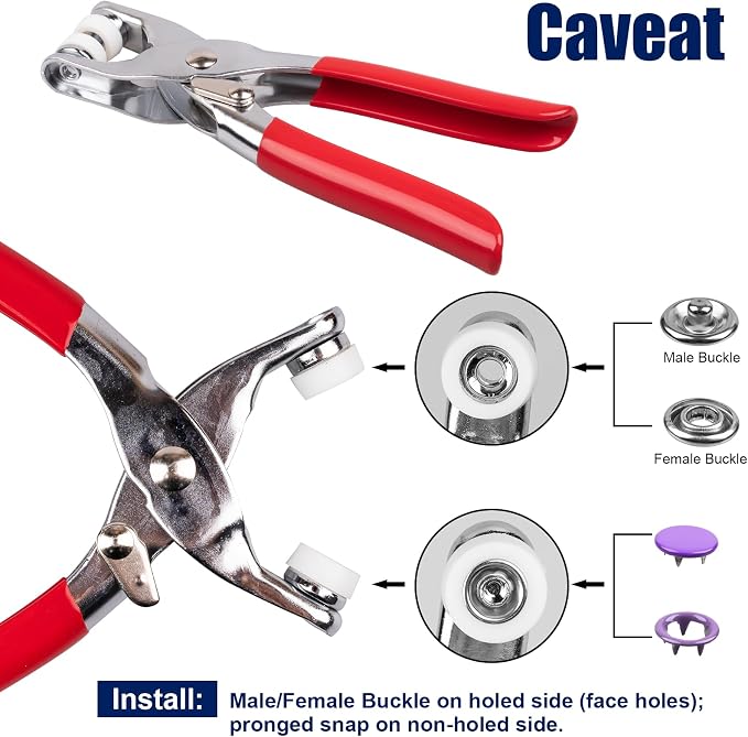 Siziviki 200 Set Snap Button Kit - 9.5mm 10 Colors Snaps for Fabric - Fastener Pliers & Snap Fastener Tool - 100 Hollow & 100 Solid - Suitable for DIY, Sewing, Crafting