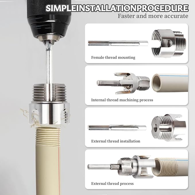 3Pcs Integrated Internal & External Pipe Threading Tool, Bestgle Dual-Function Pipe Thread Cutting Tool for 1/2" & 3/4"& 1" PVC/Plastic Pipes, Electric Drill Compatible Pipe Threader Kit