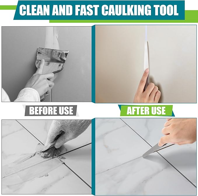 Saillong 7PCS Caulking Spatula Tool Set, Professional Stainless Steel Caulk Finishing Tools, Multifunctional Streamline Caulk Spatula, From 3/8” To 1-1/2”, For Bathtub, Shower, Tile, Countertop