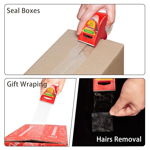 Packing Tape with Dispenser Clear Noiseless Packaging Tape for Shipping Moving Strong Sealing Adhesive Industrial Depot Tapes for Storage 1.96 inch x 33 Yards 1” Core 3 Pack