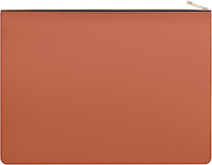 PU Leather A4 File Folder Zipper Document Holder Envelope Folder Case for Receipt Contract (1, Brown)