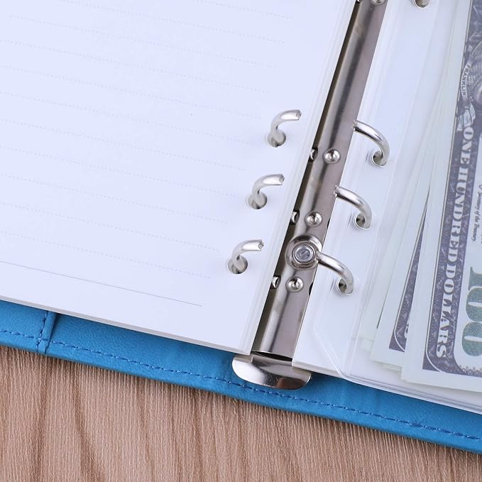 Antner A6 Binder 6 Ring Refillable Notebook Planner Cover for A6 Refill Paper, PU Leather Loose Leaf Personal Planner Money Organizer Wallet Budget Binder with Magnetic Buckle Closure, Sky Blue