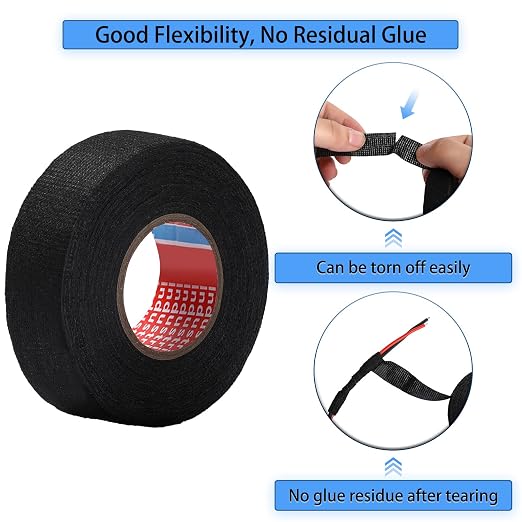 Outus Wire Harness Cloth Electrical Tape Wire Loom Harness Automotive Heat Proof Cloth Tape for Automotive Electrical Wrap Protection Insulation Cable Fixed(2 Roll,3/4 Inch X 49.2 ft)