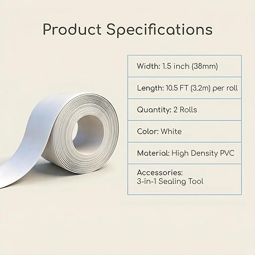 White Caulk Tape – Waterproof Sealant Strip for Bathroom, Shower, Bathtub, Kitchen Sink & Tile Gaps – Flexible, Paintable, Self-Adhesive, Long Lasting