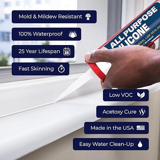 Bond It All Purpose Silicone, Premium General Use Acetoxy Sealant, Waterproof Flexible Silicone for Bathroom, Kitchen, Windows, Doors, Showers, Indoor, Outdoor Sealing, 10 oz, Gutter Gray