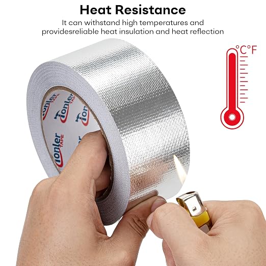 Fiberglass Aluminum Foil Tape 4in×82ft, Heavy Duty Flame Retardant Heat Shield, Reflective Thermal Insulation Adhesive for Exhaust Pipe, Muffler, Automotive & HVAC Duct Sealing