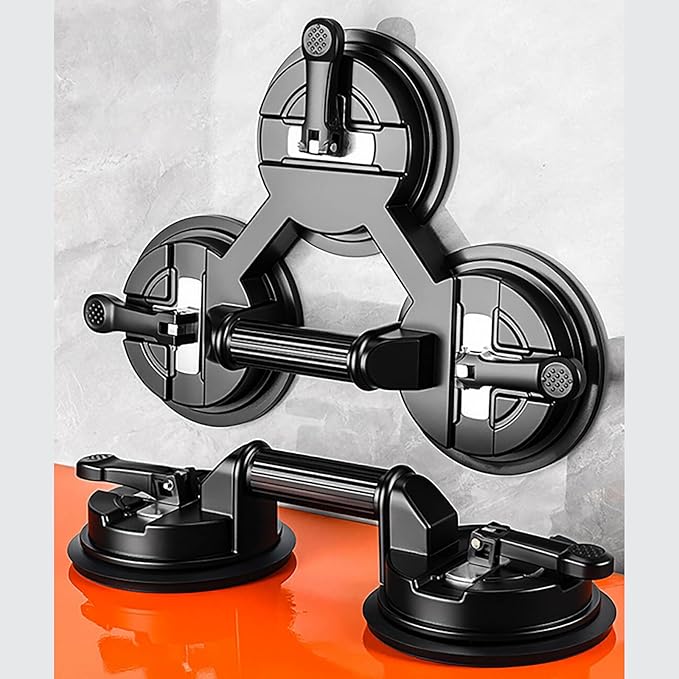 Professional Suction Cup Glass Lifter, Laminate Floor Gap Repair Tool, Aluminum High Vacuum Grip Holder, Floor Gap Repair Kit for Glass, Tile, Smooth Surface Lifting (4 Cups, Black)