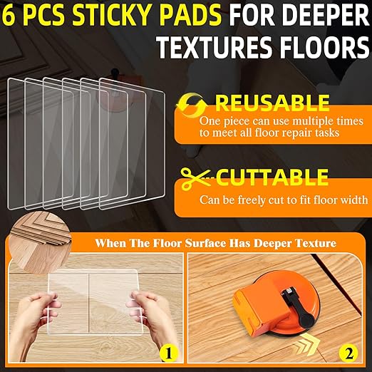 Floor Gap Fixer Tool, Laminate Flooring Tools, Enhanced Vacuum Suction Cup & 6 PCS Sticky Pads for Laminate, Wood, Tile, Vinyl Floor Gap Repair Tool - Durable, Compact, & Efficient Flooring Tools