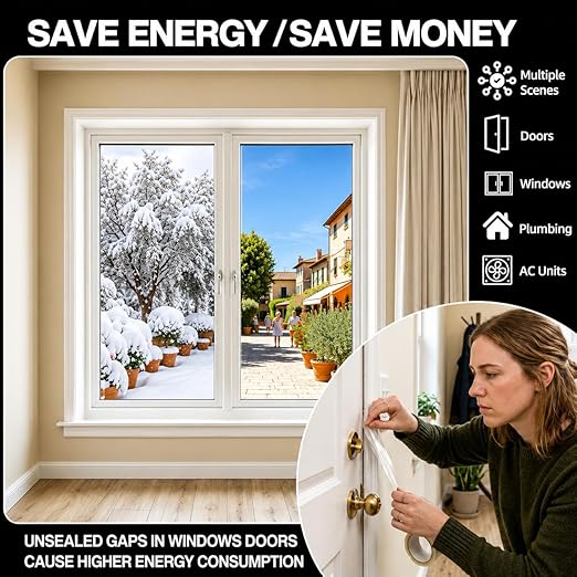 Transparent Window Seal Tape 33FT, Clear Caulk Tape Self Adhesive Waterproof, No-Residue Weather Stripping Kitchen and Wall Sealing Tape, Bathroom Sealant Strip for Toilet, Bath Tub, Sink, Shower