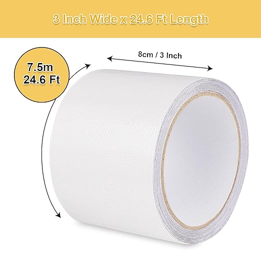 RV Awning Repair Tape Heavy Duty Waterproof Tent Repair Tape for Tarp, Parasol, Canopy, Car and Boat Covers, Underbelly Repair Patch Kit Outdoor UV proof Fabric Repair Patch Kit White (3 in x24.6ft)