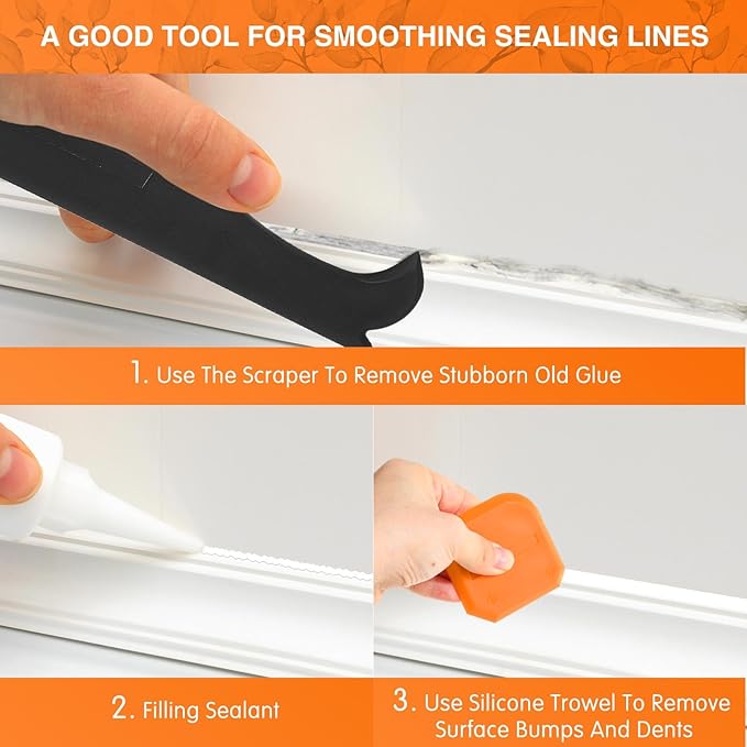 Outus 4 Pieces Silicone Caulking Tool Set Sealant Finishing Grout Scraper Caulking Removal Tool for Kitchen Bathroom Floor Sink Joint Sealant Sealing Home House Renovation, Reuse and Replace(Orange)