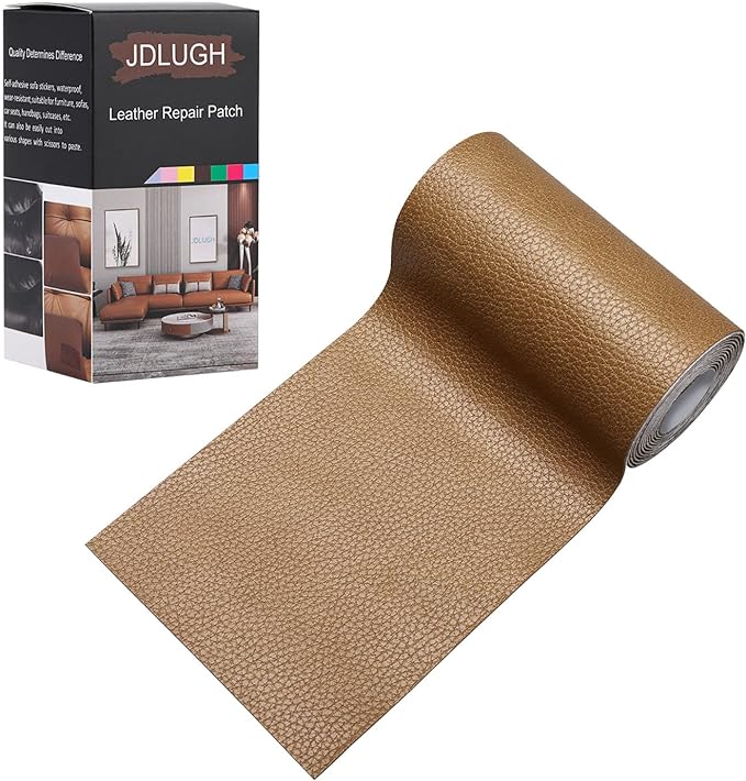 JDLUGH Sofa Leather Repair Patch Tape Self Adhesive Couch, Car Seat, Office Chair, Leather Furniture, Vinyl Repair Patch Kit for Furniture (3.5x60 Inch, Brownish Yellow)