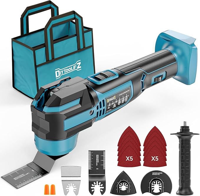 Cordless Oscillating Tool Compatible with Makita 18V Battery(Tool Only), 21,000 OPM Brushless 18V Oscillating Multi-tool with 6 Speed, LED Light, DIYtoolifz 4.5° Oscillating Tool for Cutting