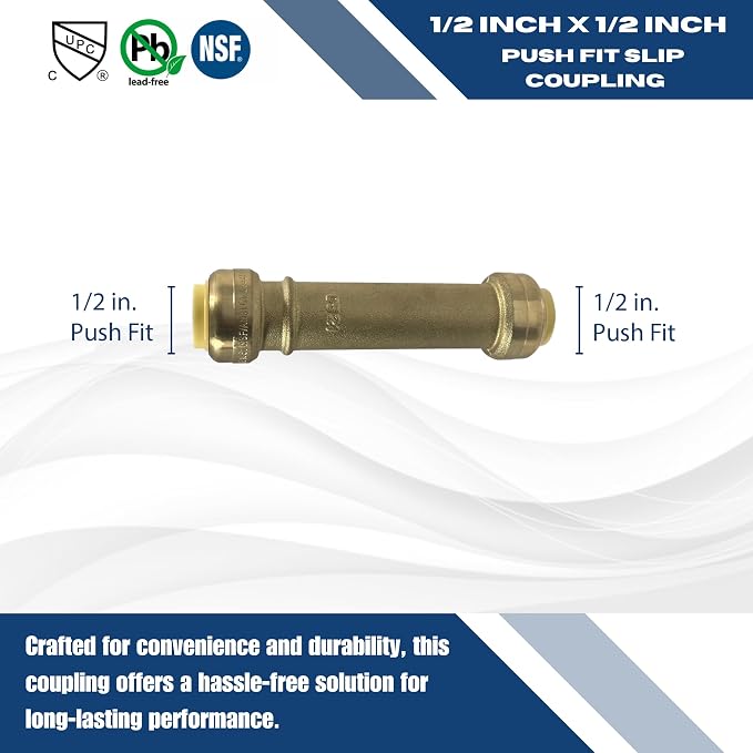 2 Pcs. XFITTING 1/2" Push Fit Slip/Repair Coupling, 1/2" Push to Connect Slip Coupling