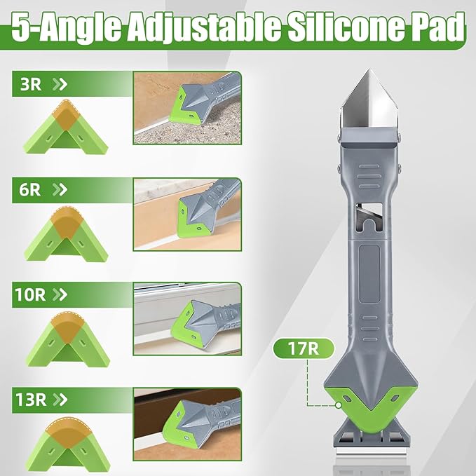 5 In 1 Caulking Tool Kit, Silicone Caulking Tool with Stainless Steel Head & Caulk Scraper, Sealant Finishing Tool with Multiple Angles, Caulk Remover Tool for Kitchen, Bathroom & Window Caulking