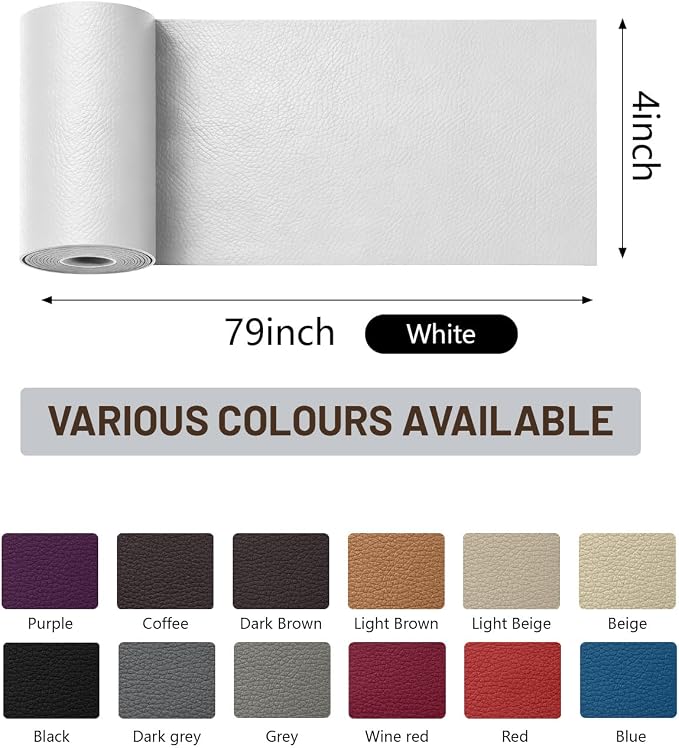 BOUYEER Leather Repair Patch Tape Kit,Self Adhesive Leather Repair for Sofa，Car Seat,Office Chair,Furniture,Jacket,Waterproof Strong Adhesive Vinyl Repair Kit. 4 in x 79 in,White