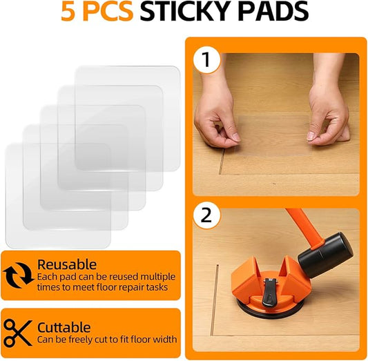 Floor Gap Fixer Tool - 45° Dual-Sided Strike, Floor Suction Cup Tool for Gaps with Crack Cleaner, Mallet & 5 Sticky Pads - Laminate Floor Gap Repair Tool, Flooring Tools Kit