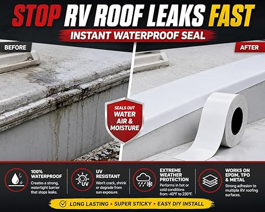 Trazon RV Roof Seal Tape 4 Inch x 55 Ft White - Professional Grade Butyl Sealant for RVs, Campers, Motorhomes, Trailers - Waterproof, UV Resistant, Easy DIY Leak Repair for Roofs, Vents, Windows