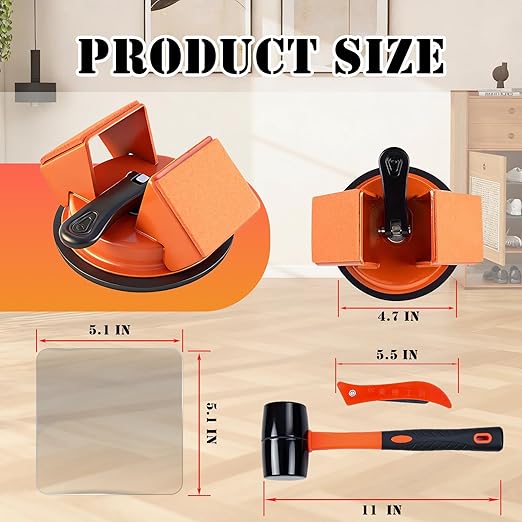 Floor Gap Fixer Tool with Rubber Hammer & Adhesive Pads, Laminate Vinyl Flooring Suction Cup Repair Tool for Closing Floor Gaps, Professional Flooring Installation Kit (Black)