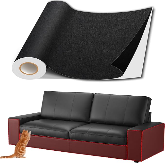 Meneng Self-Adhesive Leather Repair Patch: 17"x79" Cat Scratches Vinyl Repair Tape - Scratch-Resistant Furniture Patch Kit for Sofa Couch & Car Seat