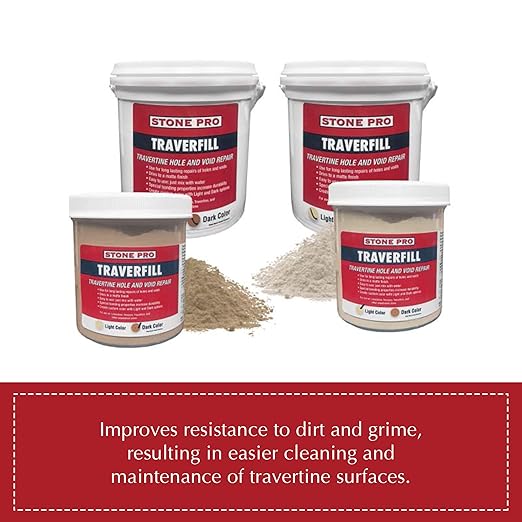 StonePro Traverfill - Travertine Repair - Fills Smalls pits, Holes & voids in Travertine & Limestone (Dark 3 lb)