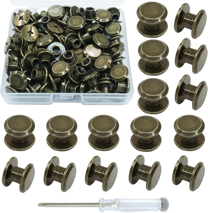 60 Sets Antique Bronze Chicago Screws, M5*4mm Leather Rivets Screw Rivets Buttons DIY Leather Trim Craft Bookbinding for Decorate Repair Belt Bag Shoes Purse