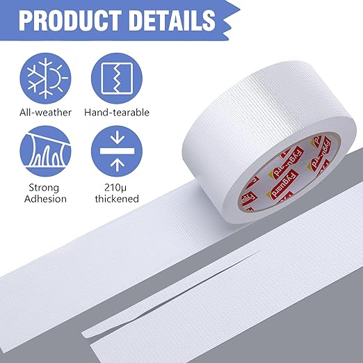 3 Pack White Duct Tape, 1.89 Inch x 60 Yard Total Waterproof Duct Tape for Indoor Outdoor Repair Fixing Reinforcement