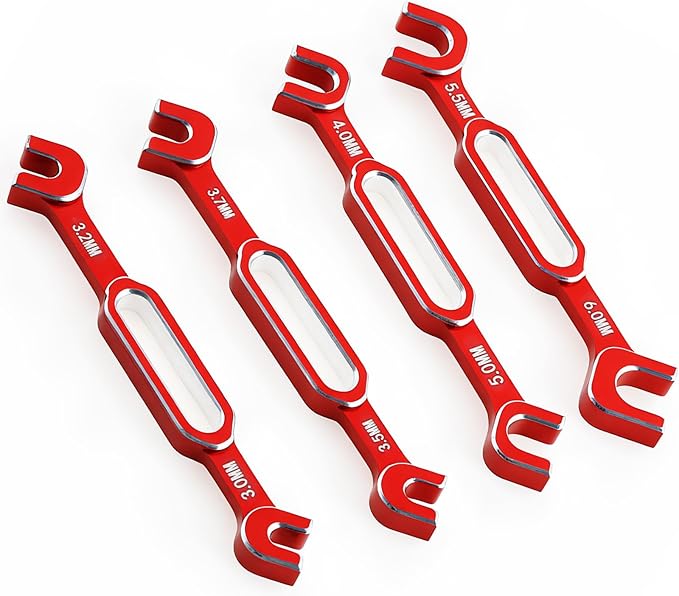 4PCS RC Wrench 3.0/3.2/3.5/3.7/4.0/5.0/5.5/6.0mm Turnbuckle Nut Ball Joint Remover Aluminum Alloy RC Car Repair Tool For RC Crawler Monster Truck Off Road Car Drone Boat Upgrade Parts, Red