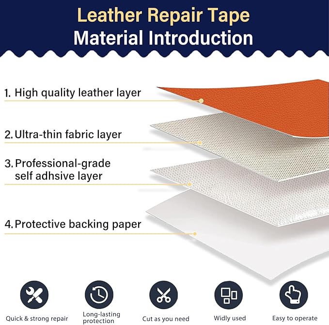 Zenyao Leather Repair Patch Tape - Self Adhesive Leather Repair Kit for Car Seat Furniture, Heavy Duty Vinyl Repair Patch for Couch Sofa, Waterproof Fix for Tears, 16x30 Inch Roll, Orange
