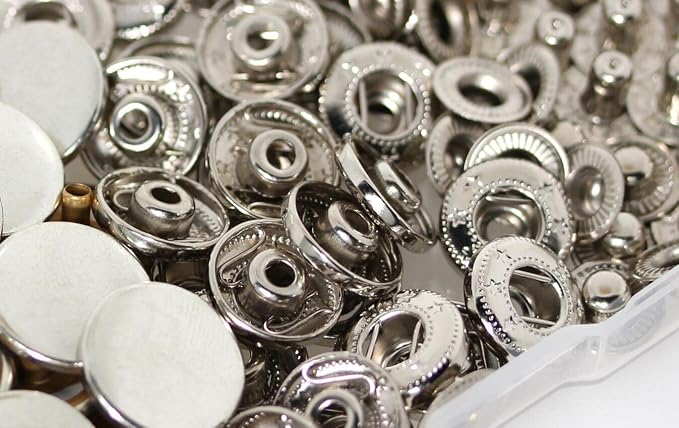 BetterJonny 24 Sets Heavy Duty Leather Snap Fasteners Kit, 17mm Metal Snap Buttons Press Studs Leather Rivets Snaps with 4 Setter Tools for Clothes Bracelet Jackets Jeans (Silver)