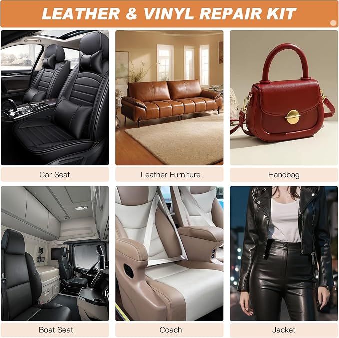 SEISSO Leather Repair Kit with Backing Fabric – 5 Color Leather & Vinyl Repair Kit for Couch, Sofa, Car Seats & Jackets, Fix Tears, Holes, Cracks, Scratches & Burn Holes, DIY Leather Repair (5 Colors)