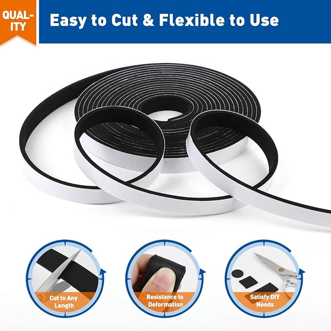 MAGZO Door Weather Stripping, 1/2 Inch W X 1/8 Inch T X 198 Ft Total Weatherstripping Foam Tape Soudproof for Windows 16.5 ft X 12 Rolls, Black