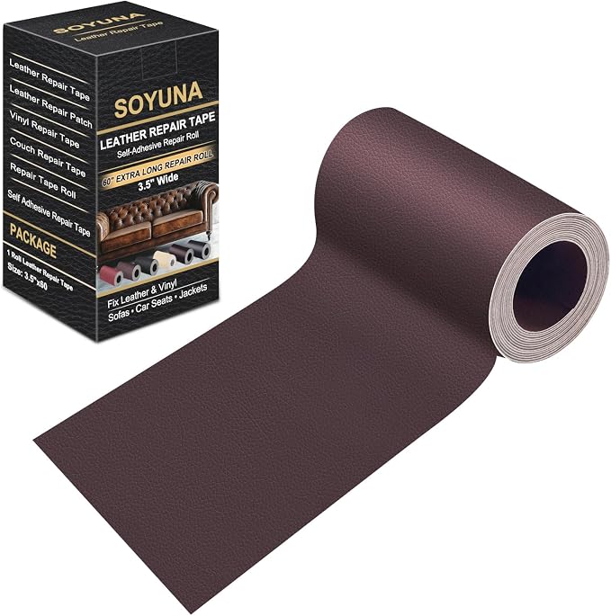 Self Adhesive Leather Repair Patch, Leather Patches for Furniture, Leather Repair Tape for Couch Sofa Car Seat Chair Furniture Repair, Leather Repair Kit (Red Brown-Litchi Grain, 3.5X60 Inch)