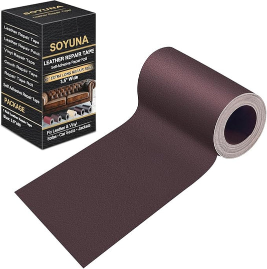 Self Adhesive Leather Repair Patch, Leather Patches for Furniture, Leather Repair Tape for Couch Sofa Car Seat Chair Furniture Repair, Leather Repair Kit (Red Brown-Litchi Grain, 3.5X60 Inch)