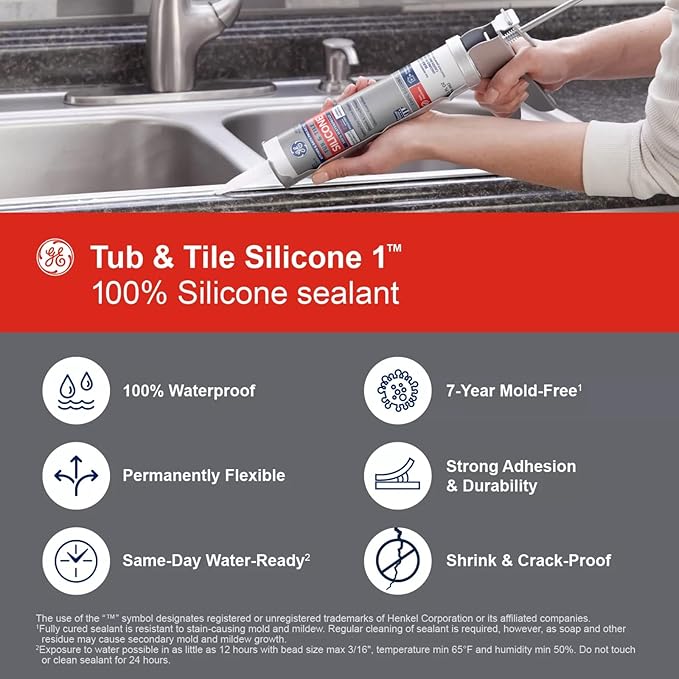 GE Sealants & Adhesives GE612 Tub & Tile Silicone 1 Sealant, 10.1oz, Clear (Pack of 3)