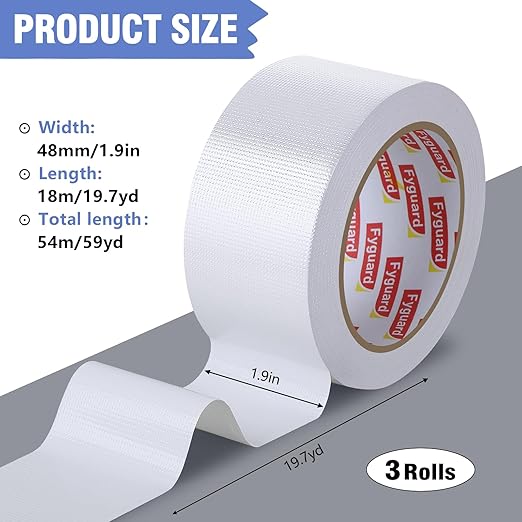3 Pack White Duct Tape, 1.89 Inch x 60 Yard Total Waterproof Duct Tape for Indoor Outdoor Repair Fixing Reinforcement