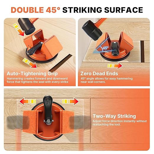 Floor Gap Fixer Tool Kit with Rubber Mallet & 10 Reusable Sticky Pads& Knee Pad,Suction Cup Laminate/Vinyl Flooring Tool for Fix Gaps,Heavy Duty Floor Gap Repair Kit for Vinyl Plank Hardwood Floor