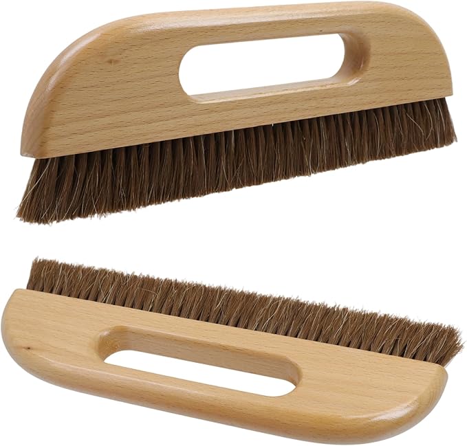 KUMGROT 3-Row Horse Hair Wallpaper Brush, Beech Wood Handle Smoothing Tool for Wall Cleaning/Tile Grout Scrubbing, Multi-Purpose Home Improvement Brush, 2 Pcs Brown (W02)